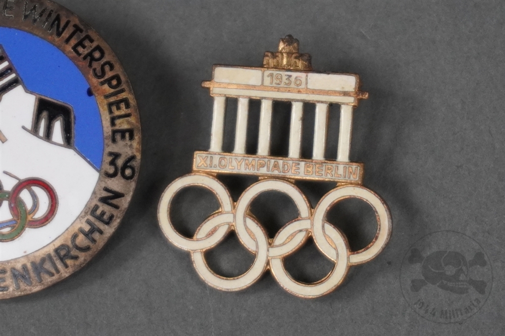 Original German Pre-WWII 1936 Commemorative Olympic Badges (2 pieces)